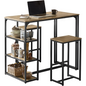 Bar Table and Stools Set 3 Piece Dining Set with Storage Shelves