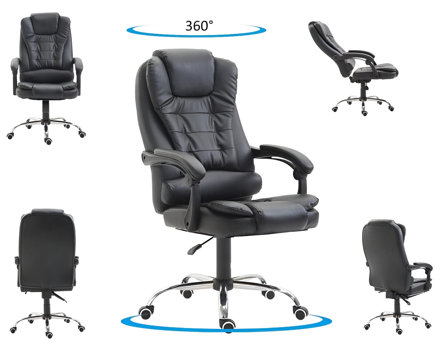 Office Chair Reclining PU Leather Executive Office Chair with Footrest Black