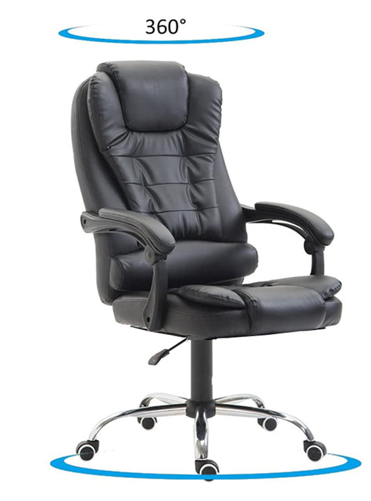 Reclining PU Office Chair Leather Executive Home Office Chair with Footrest - Black