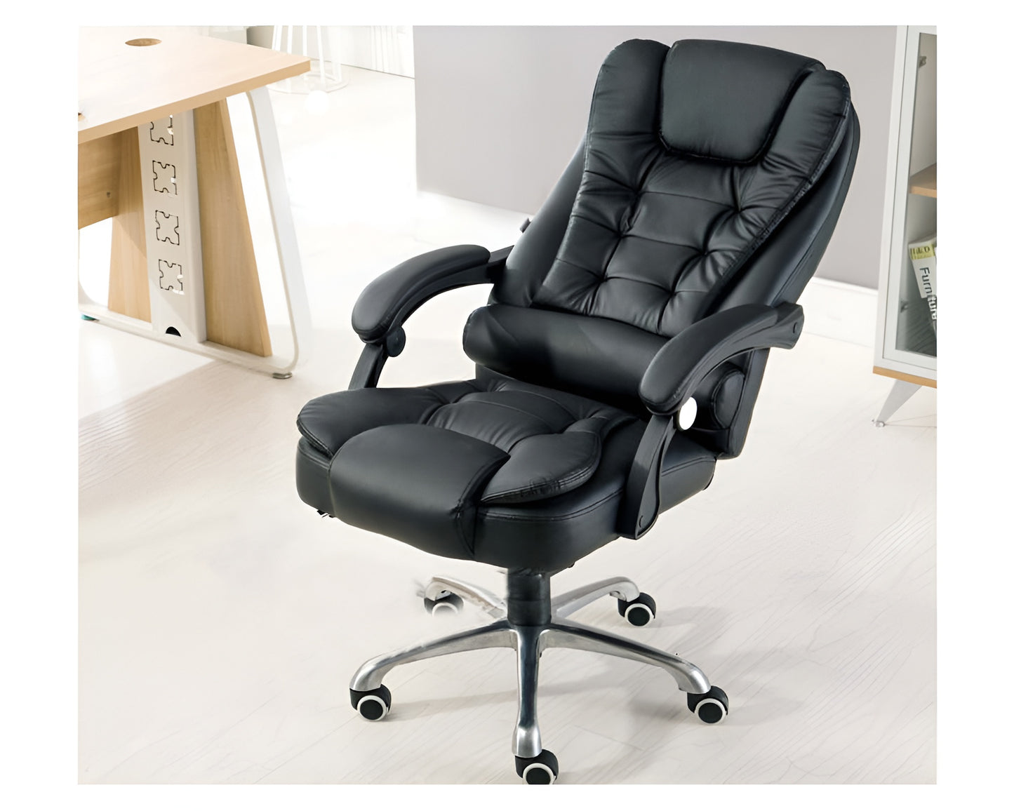 Office Chair Reclining PU Leather Executive Office Chair with Footrest Black