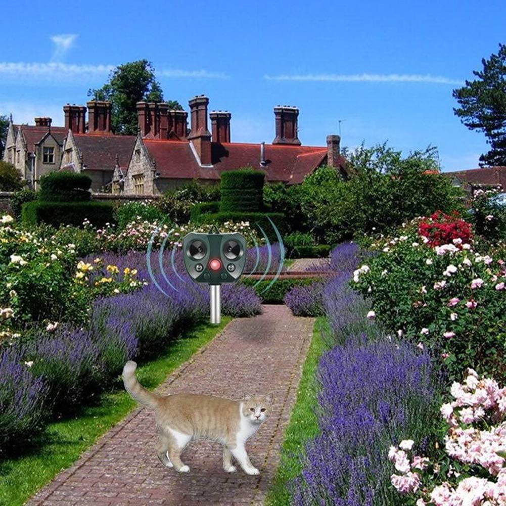 Solar Powered Ultrasonic Animal Repeller - Waterproof Outdoor Pest Deterrent for Raccoons, Cats, Dogs, Birds, Rabbits, Squirrels, Skunks, Deer, Rodents