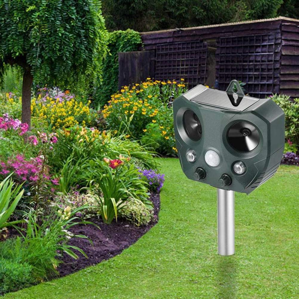 Solar Powered Ultrasonic Animal Repeller - Waterproof Outdoor Pest Deterrent for Raccoons, Cats, Dogs, Birds, Rabbits, Squirrels, Skunks, Deer, Rodents