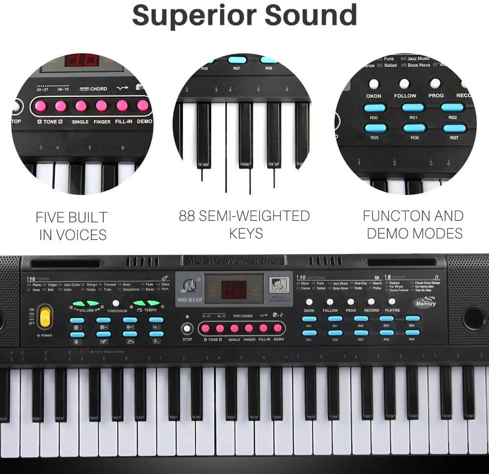 Keyboard Piano – 61-Key Keyboard Piano with Mic & Stand