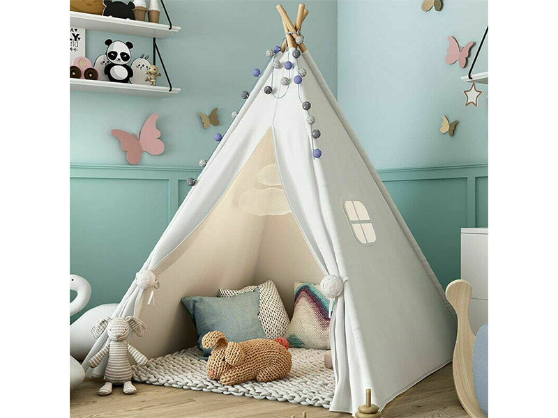 Large Teepee Tent Kids Cotton Canvas Pretend Play House - Boy Girls Wigwam Gift