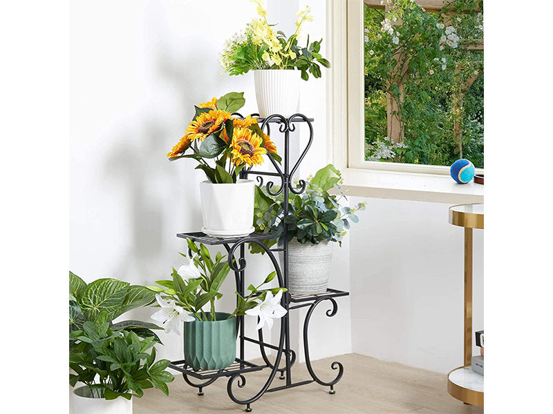 4-Tier Metal Plant Stand Indoor Outdoor Flower Shelf (Black)