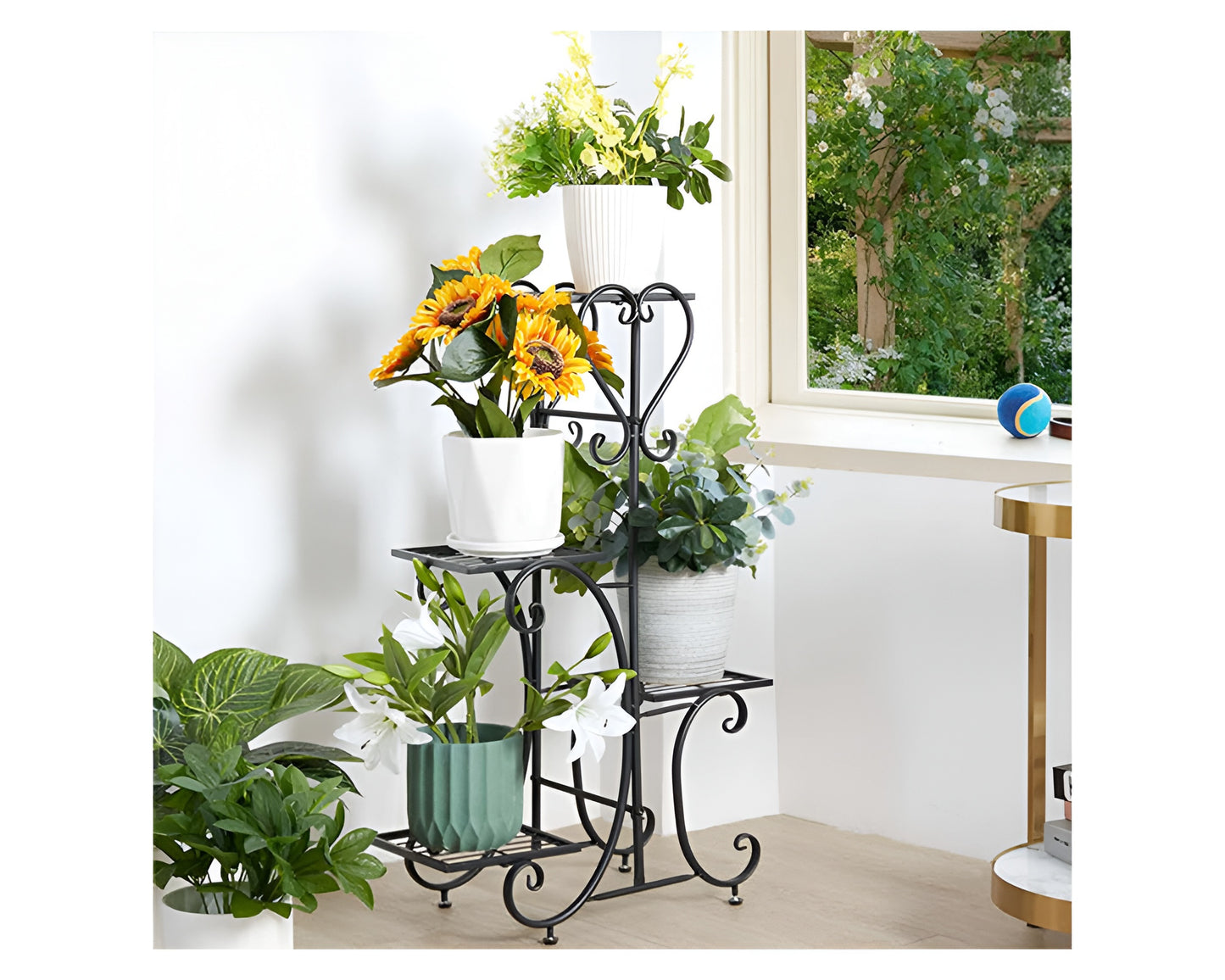 4-Tier Metal Plant Stand Indoor Outdoor Flower Shelf (Black)