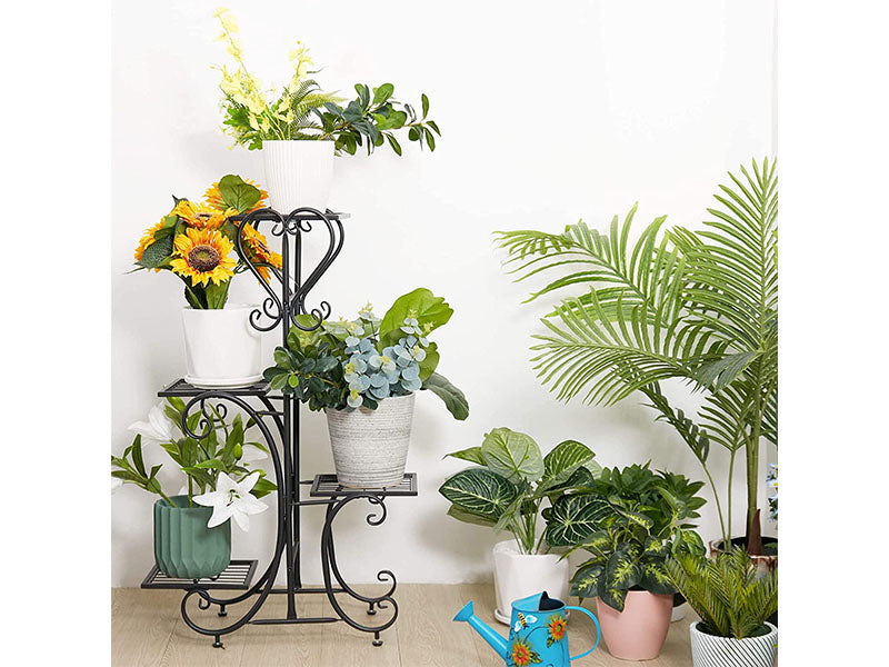 4-Tier Metal Plant Stand Indoor Outdoor Flower Shelf (Black)