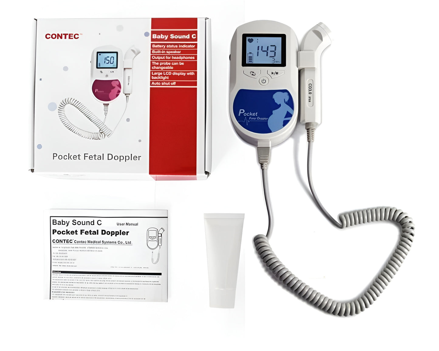 Medical Fetal Doppler Baby Heartbeat Monitor - Portable Ultrasound Detector with LCD Display, 2.0 MHz Probe, Includes Gel