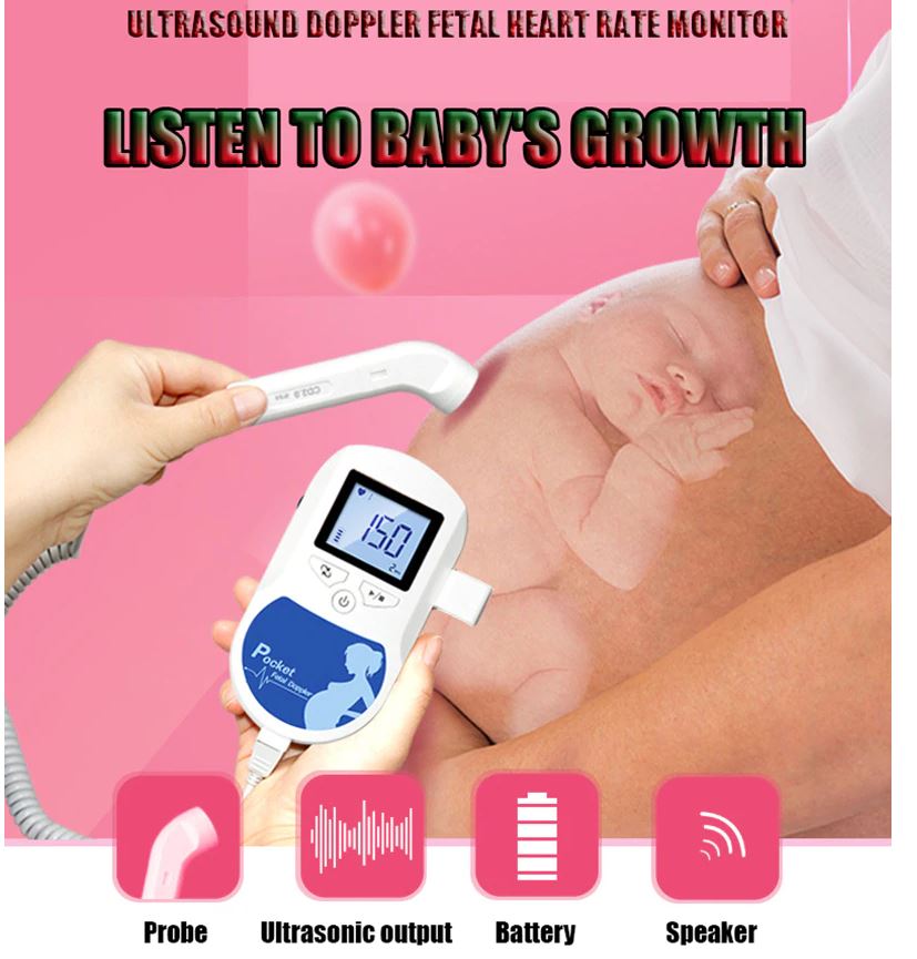 Medical Fetal Doppler Baby Heartbeat Monitor – Portable Ultrasound Detector with LCD Display, 2.0 MHz Probe, Includes Gel