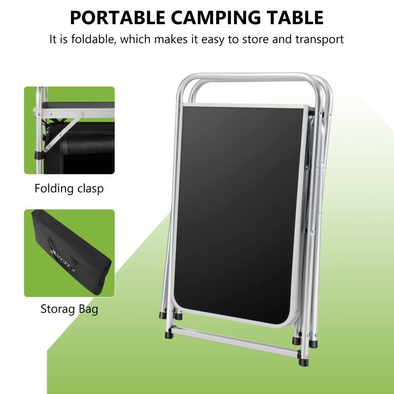 Deluxe Camping Kitchen - Foldable Portable Outdoor Cooking Station with Storage, Work Benches, and Steel Wind Shield