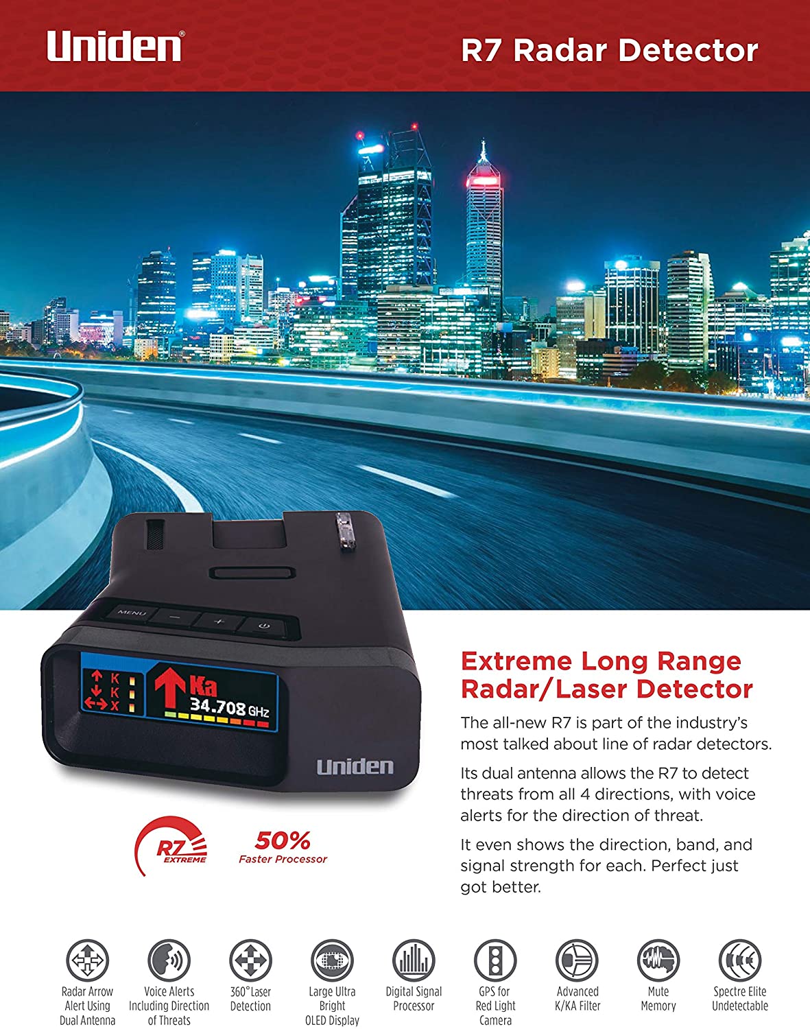 Uniden R7 Extreme Range Laser Radar Detector Detection