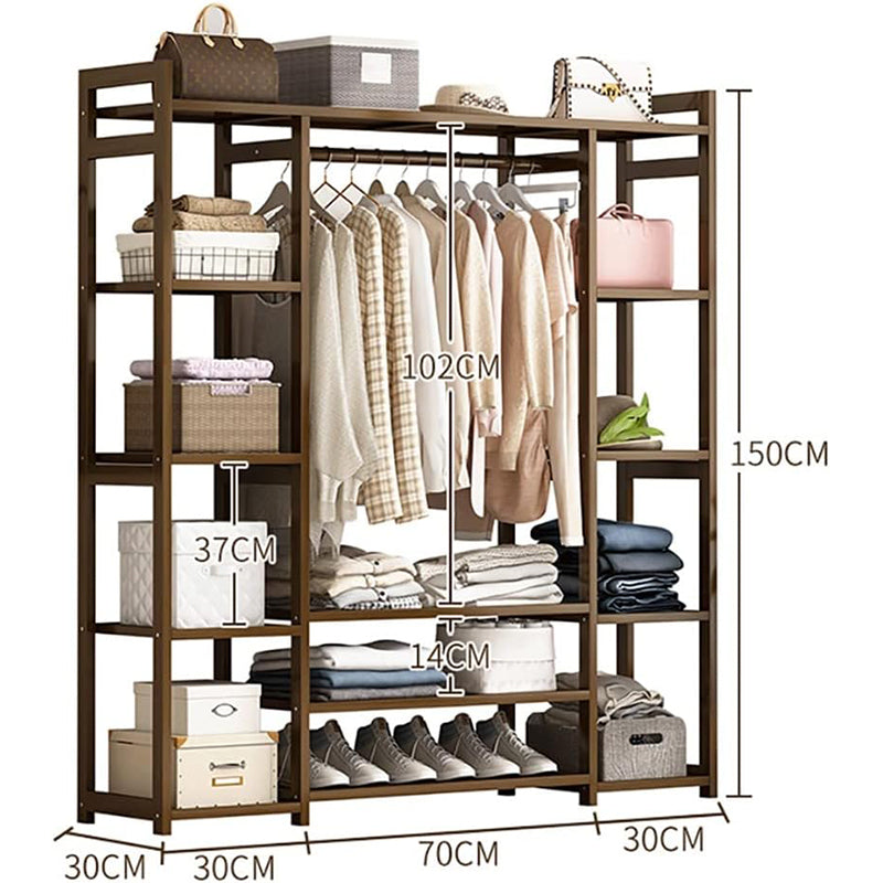 Clothes Rail Garment Rack – Bamboo Portable Closet with Storage Shelves and Hanging Rail (130x30x150cm)