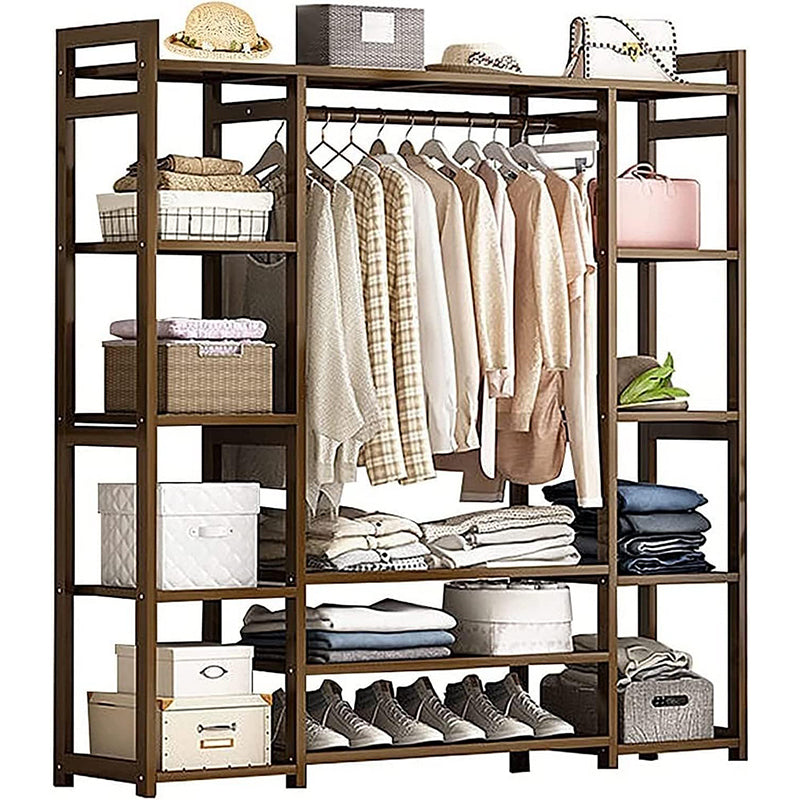 Clothes Rail Garment Rack – Bamboo Portable Closet with Storage Shelves and Hanging Rail (130x30x150cm)