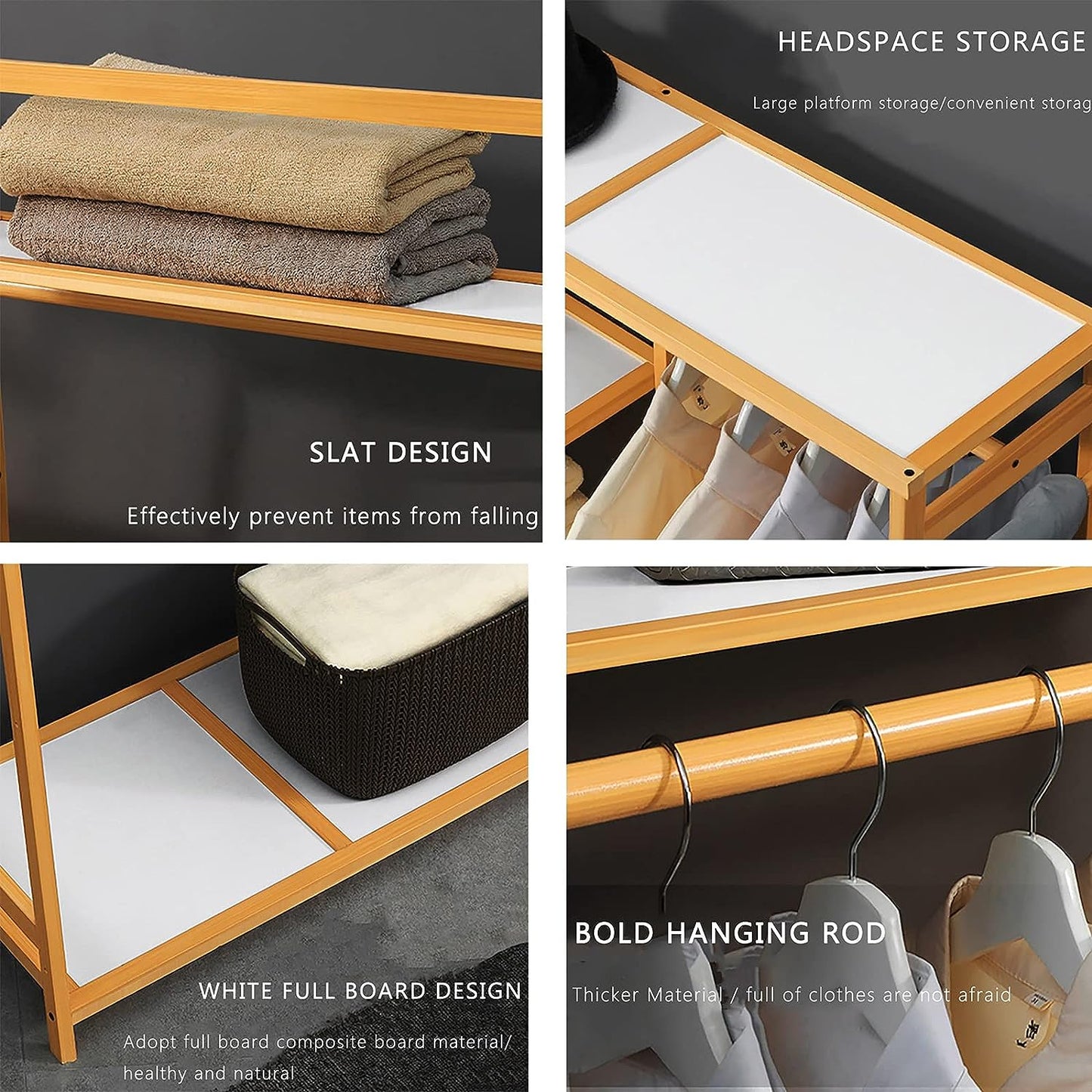 Bamboo Wardrobe Coat Rack – Multifunctional Freestanding Organizer with 5-Tier Shelves, Sustainable (120 x 30 x 150 cm)