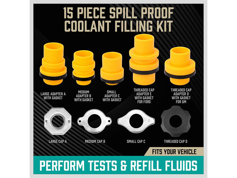 19-Piece No Spill Coolant Filling Funnel Kit - Spill Proof Radiator Funnel Bleeder with Adapters - General-Purpose