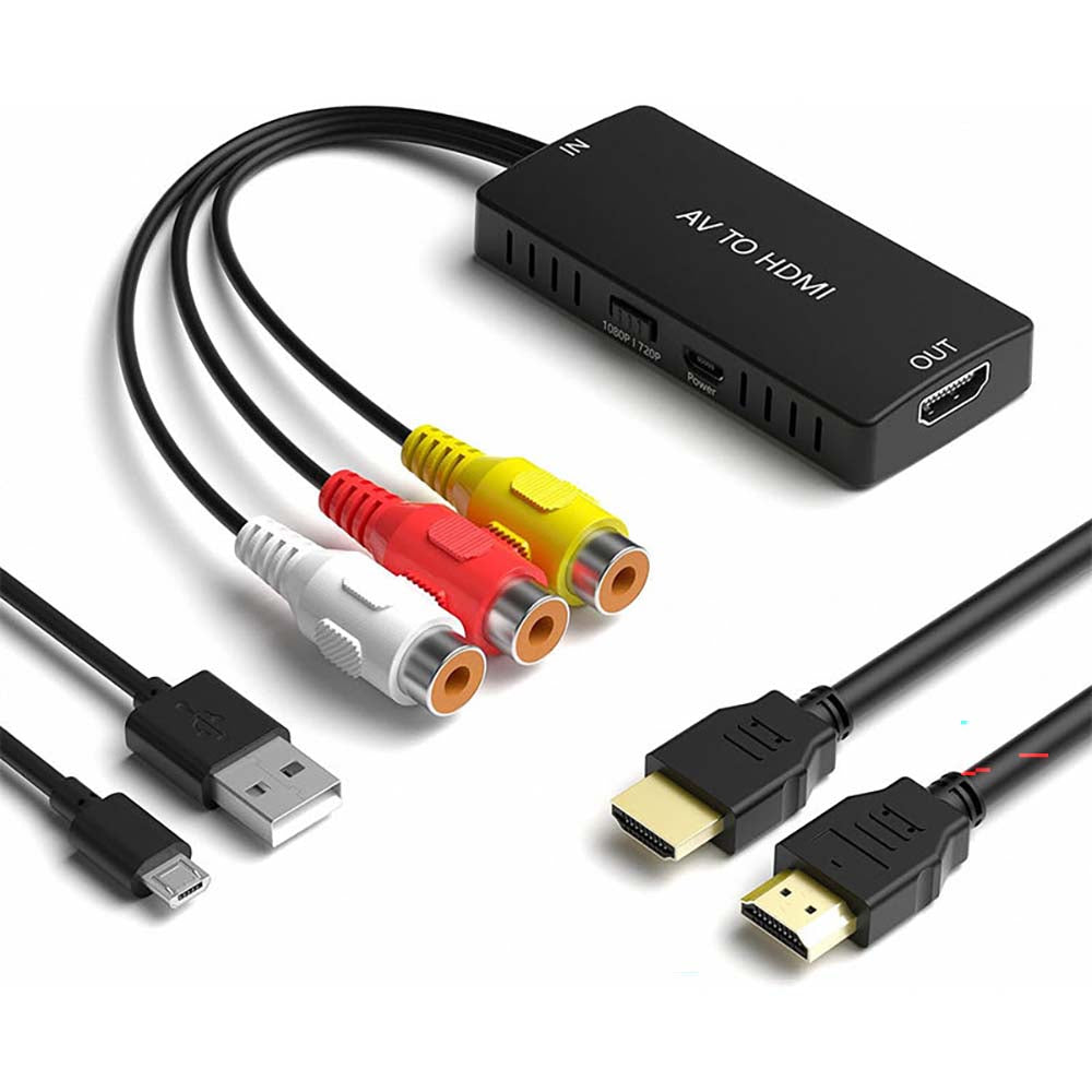 RCA to HDMI Adapter, AV to HDMI Converter, 1080P Mini Composite to HDMI Adapter, Support PAL/NTSC for PC, Laptop, TV, WII, Xbox, PS1, PS2, PS3, STB, VHS, VCR, Blue-Ray DVD Players