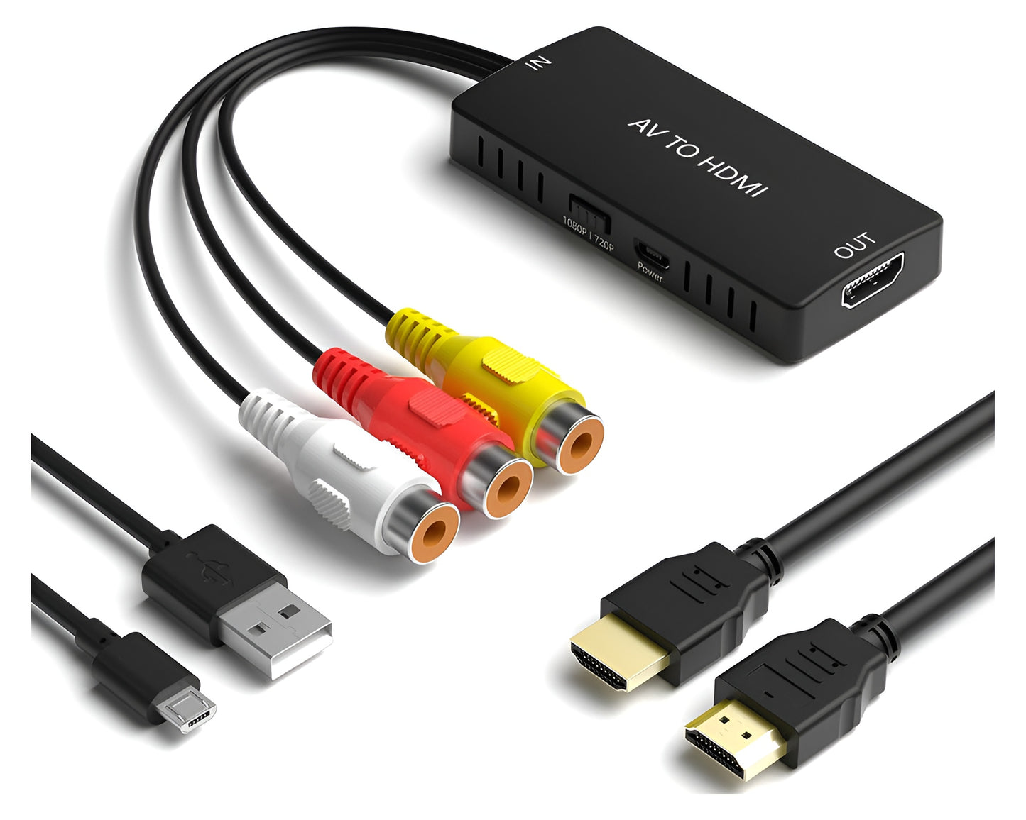 RCA to HDMI Adapter, AV to HDMI Converter, 1080P Mini Composite to HDMI Adapter, Support PAL/NTSC for PC, Laptop, TV, WII, Xbox, PS1, PS2, PS3, STB, VHS, VCR, Blue-Ray DVD Players