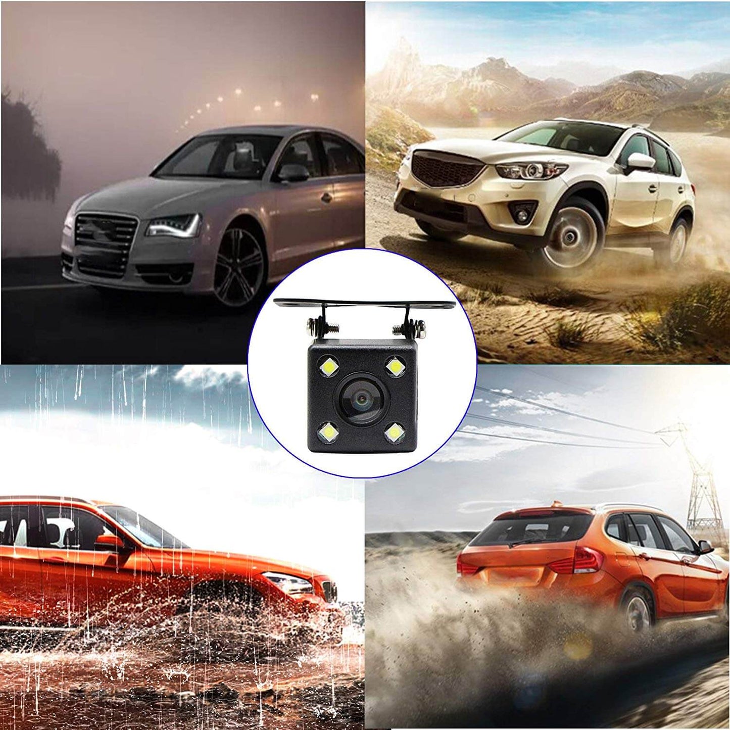 Car Rear View Camera - Universal 4 LED Night Vision Backup Parking Reverse Camera, Waterproof, 170° Wide Angle HD Color Image for Car Rear View