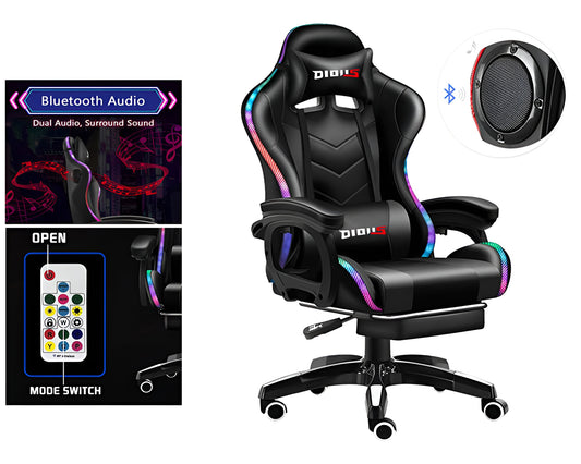 Gaming Chair with RGB Lights - Ergonomic Gaming Chair with Footrest & Speakers
