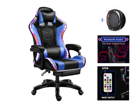 Gaming Chair with RGB Lights - Ergonomic Gaming Chair with Footrest & Speakers