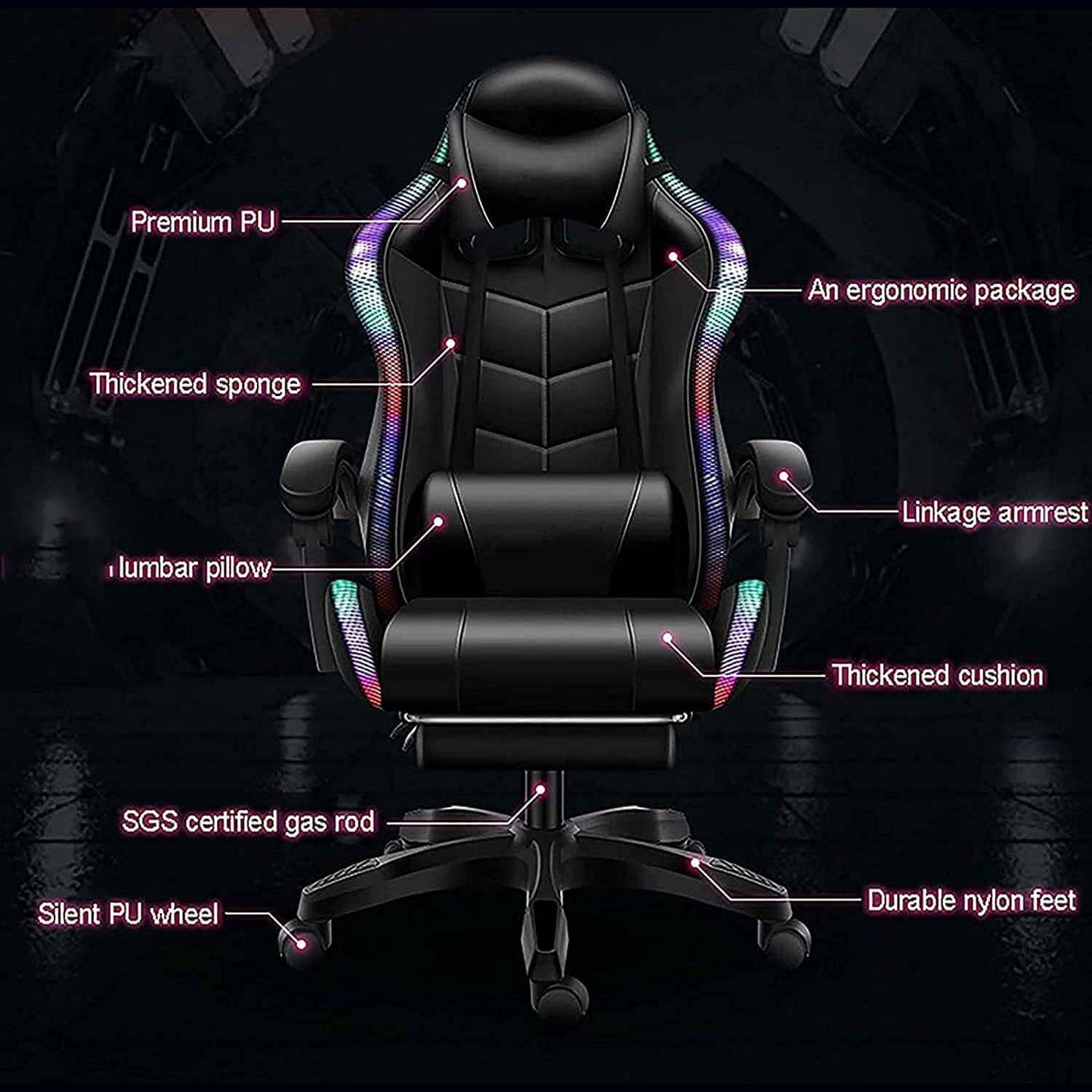 Gaming Chair with RGB Lights – Ergonomic Gaming Chair with Footrest & Speakers