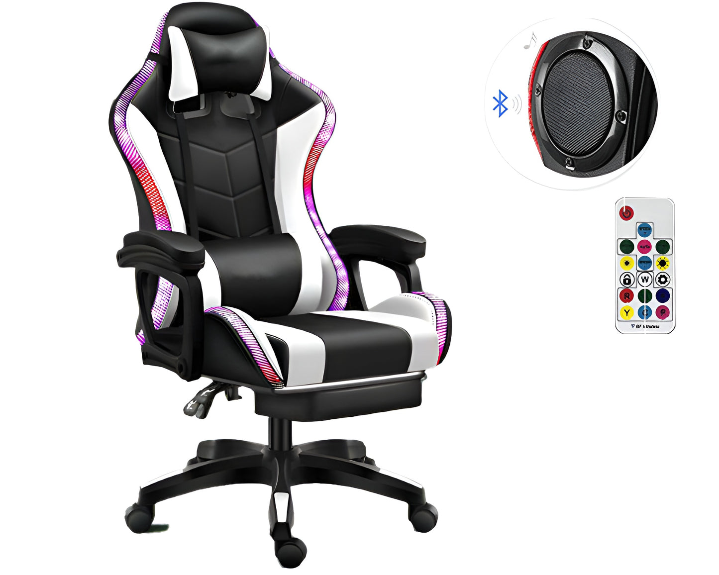 RGB LED Gaming Chair Ergonomic Office Computer Chair with Speakers and Footrest