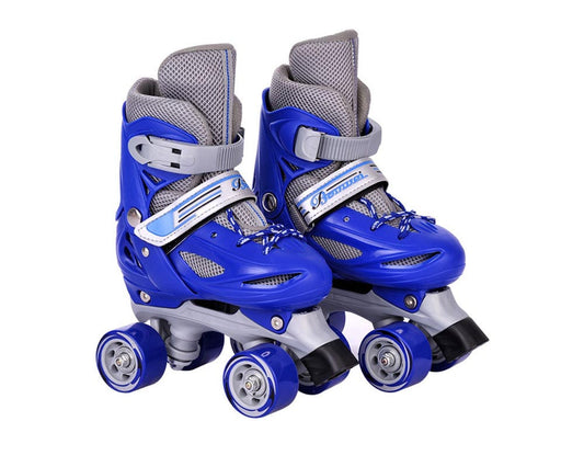 Blue Adjustable Quad Roller Skates - Four Wheel Skating Boots Size M