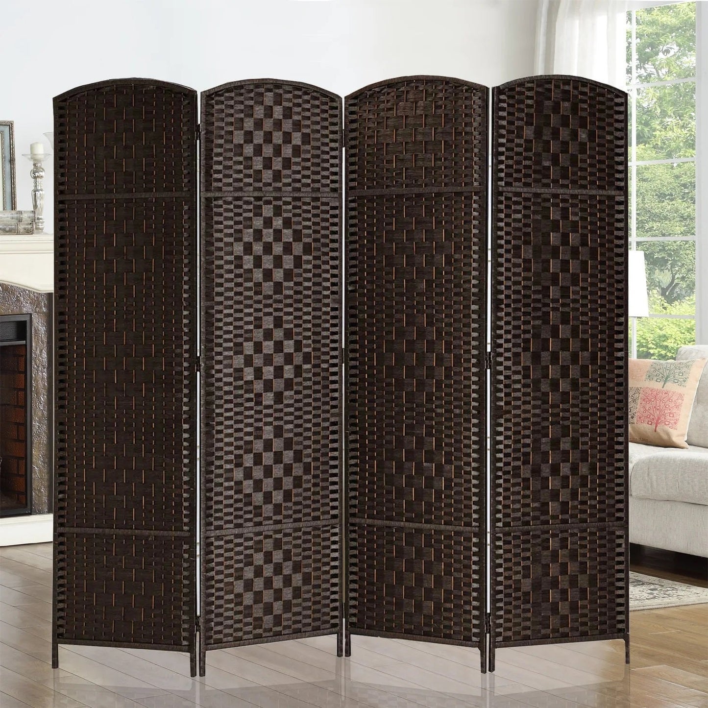 Rattan Room Divider Folding Screen - 4 Panels