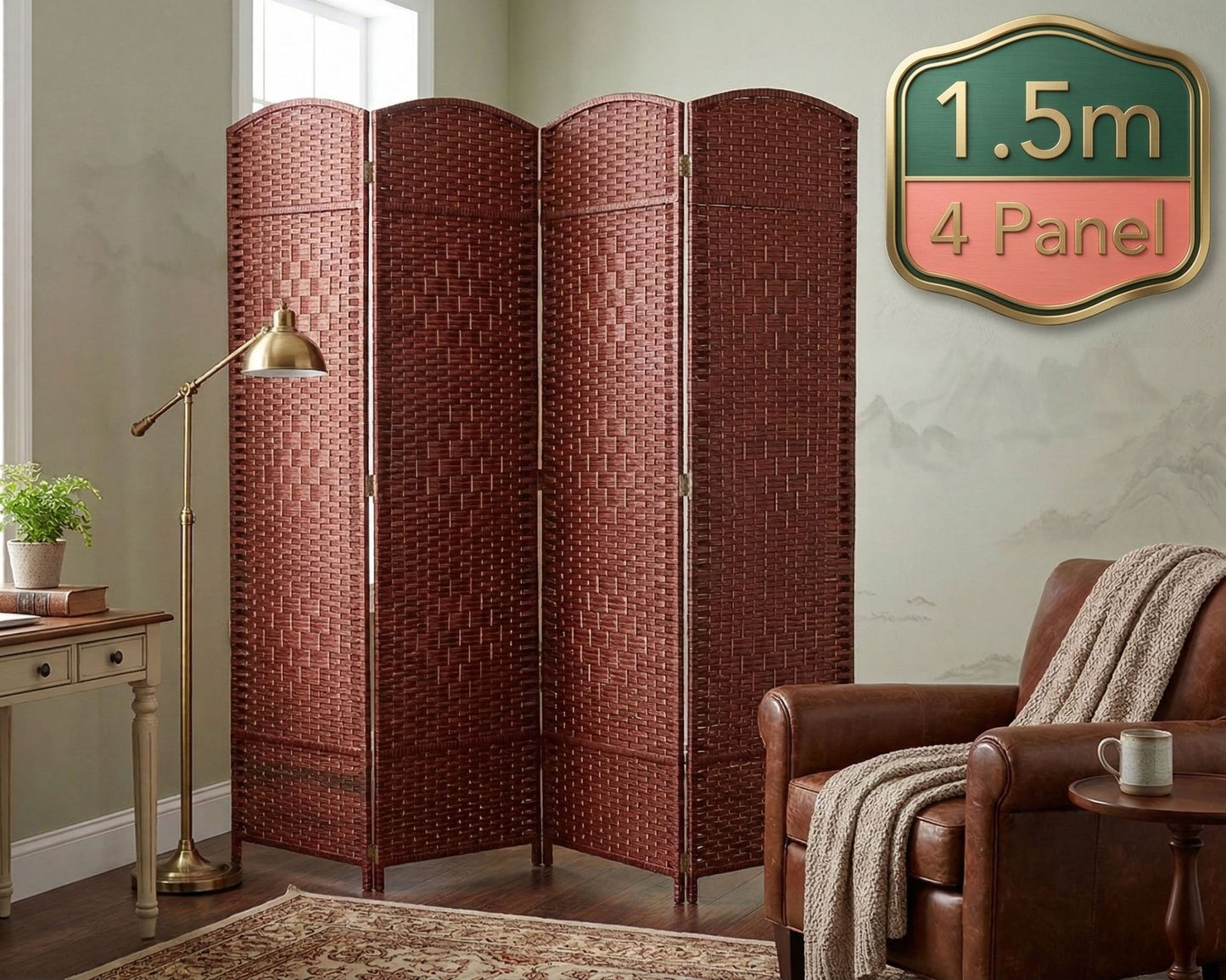 1.5M Rattan Style Room Divider Screen