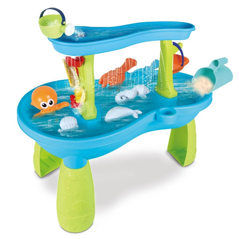 Water Table for Toddlers - 2-Tier Rain Pond Activity Sensory Play Table for Beach Summer Outdoor Fun (Ages 1-3)