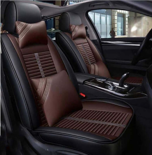 Car Seat Cover - PU Leather Car Seat Cover for 5 Seats Brown