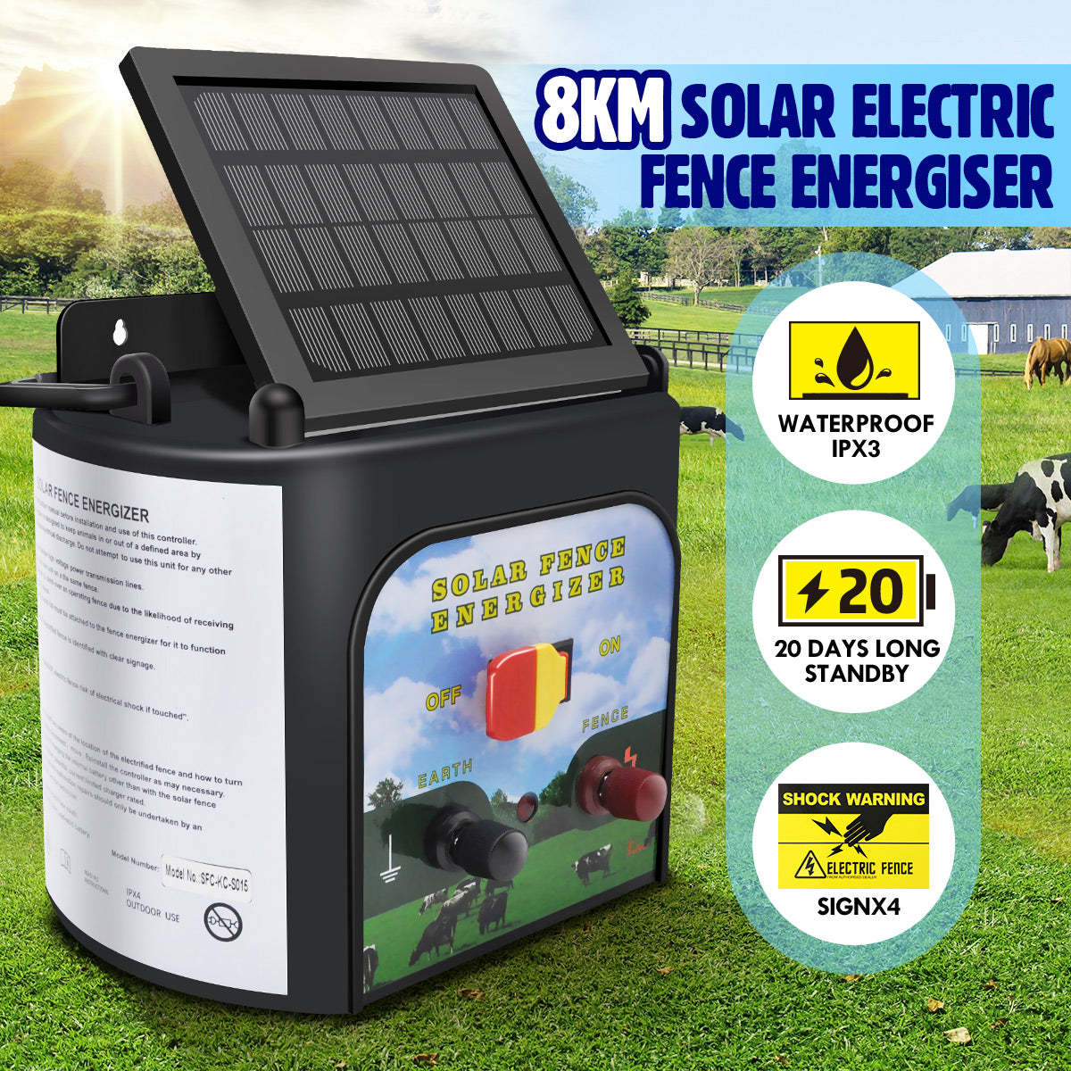 Solar Electric Fence Energizer 8kM