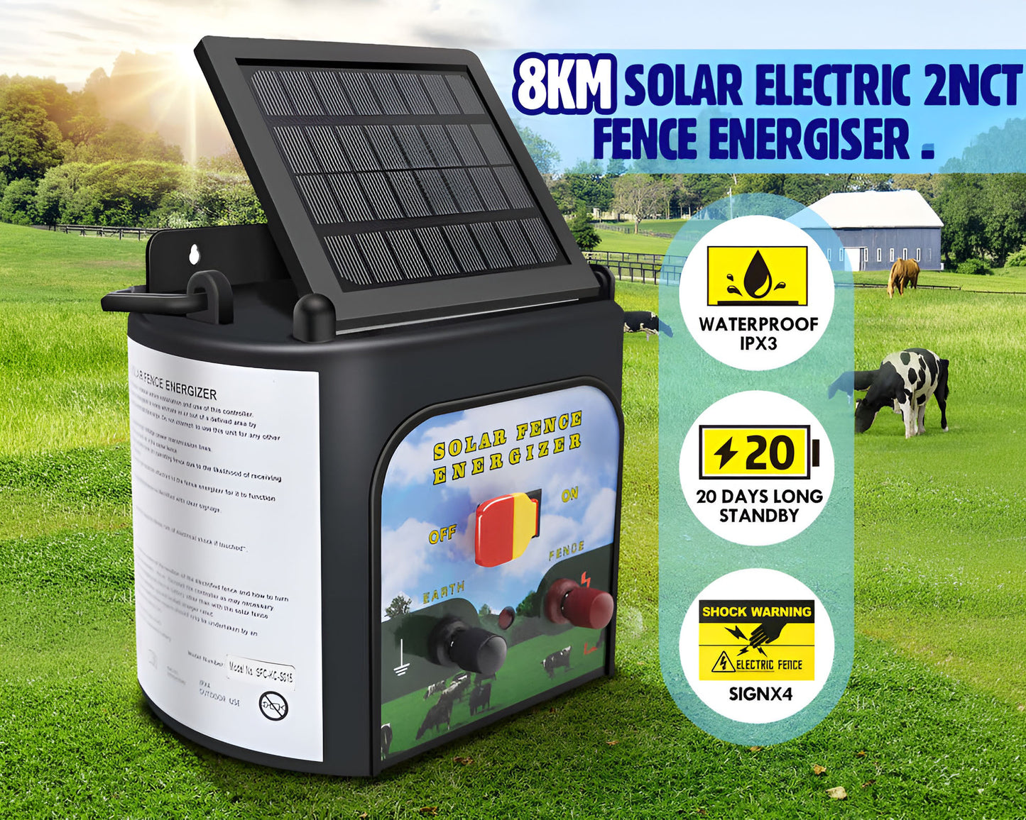 Solar Electric Fence Energizer 8kM