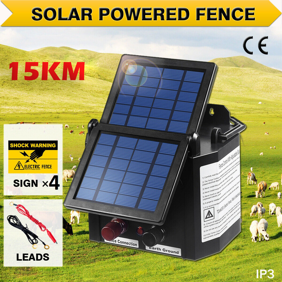 SOLAR ELECTRIC FENCING 15km Solar Power Electric Fence Energizer – 0.8J for Pet, Farm, Horse, and Animal Security