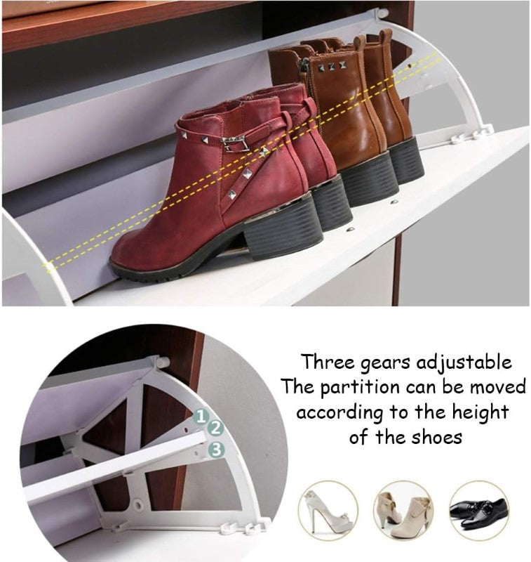 Slim Flip Shoe Cabinet – 3-Tier White Shoe Cabinet with Eco-Friendly Design & Rounded Corners