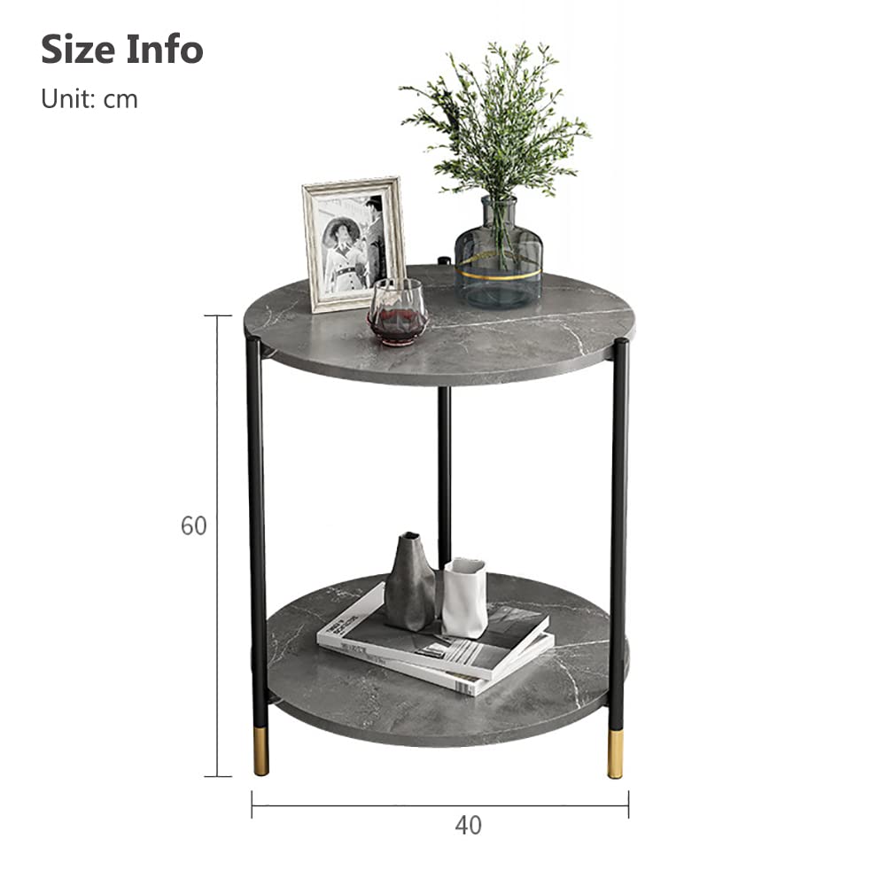 Round End Table Side Table – Double Layer Imitation Marble Coffee Table for Small Spaces
