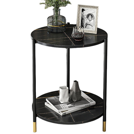 Round End Table Side Table – Double Layer Imitation Marble Coffee Table for Small Spaces