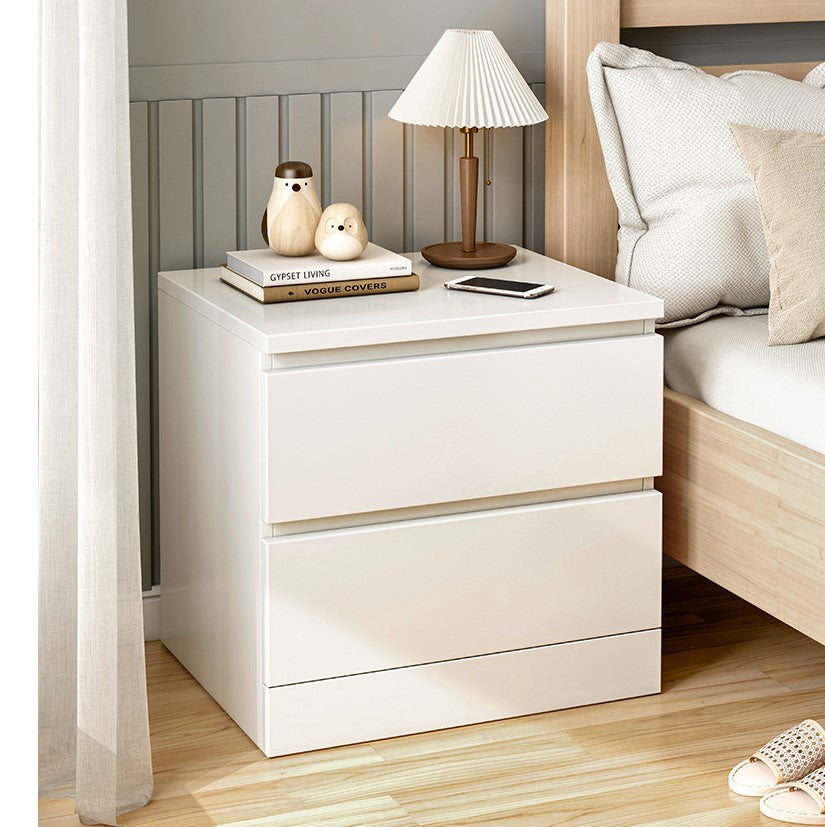 Bedside Table White– Minimalist Bedside Table with 2 Drawers for Small Spaces (45cm)