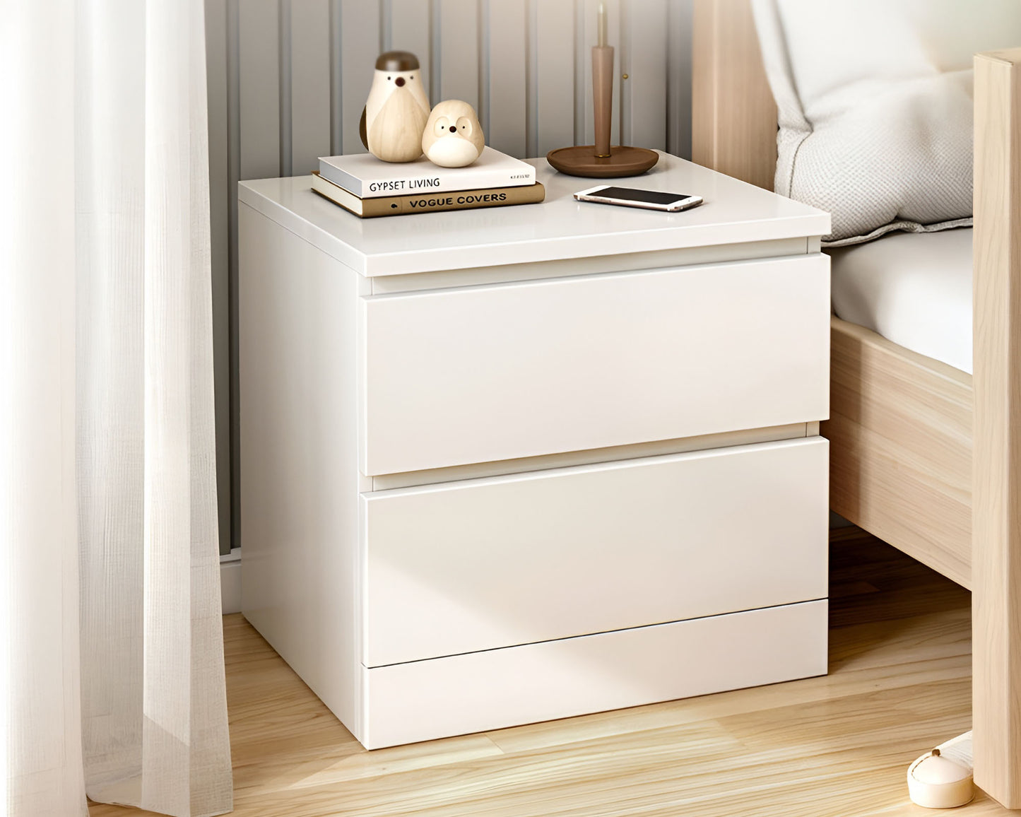 Bedside Table White Narrow Nightstand Modern 2 Drawer Bedroom Storage Cabinet 45cm