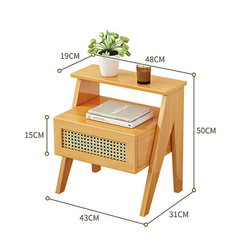 Bedside Table Wooden – Storage Bedside Table with Drawer for Living Room, Bedroom, or Study (50cm)
