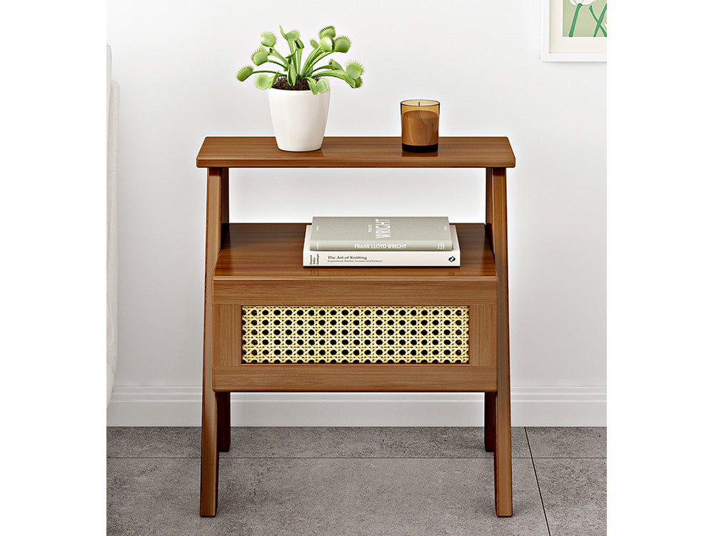Bedside Table Wooden – Storage Bedside Table with Drawer for Living Room, Bedroom, or Study (50cm)