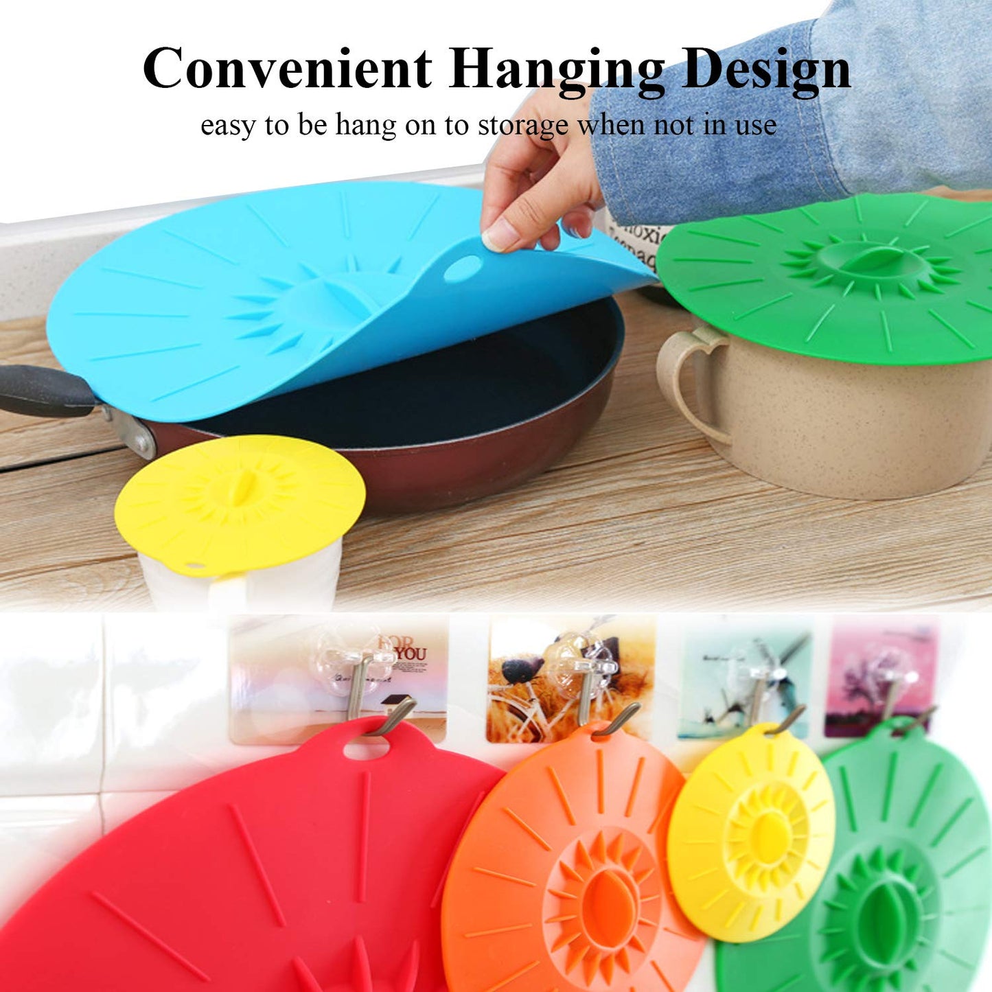 Set of 5 Reusable Silicone Lids Covers for Cups Bowls Pots