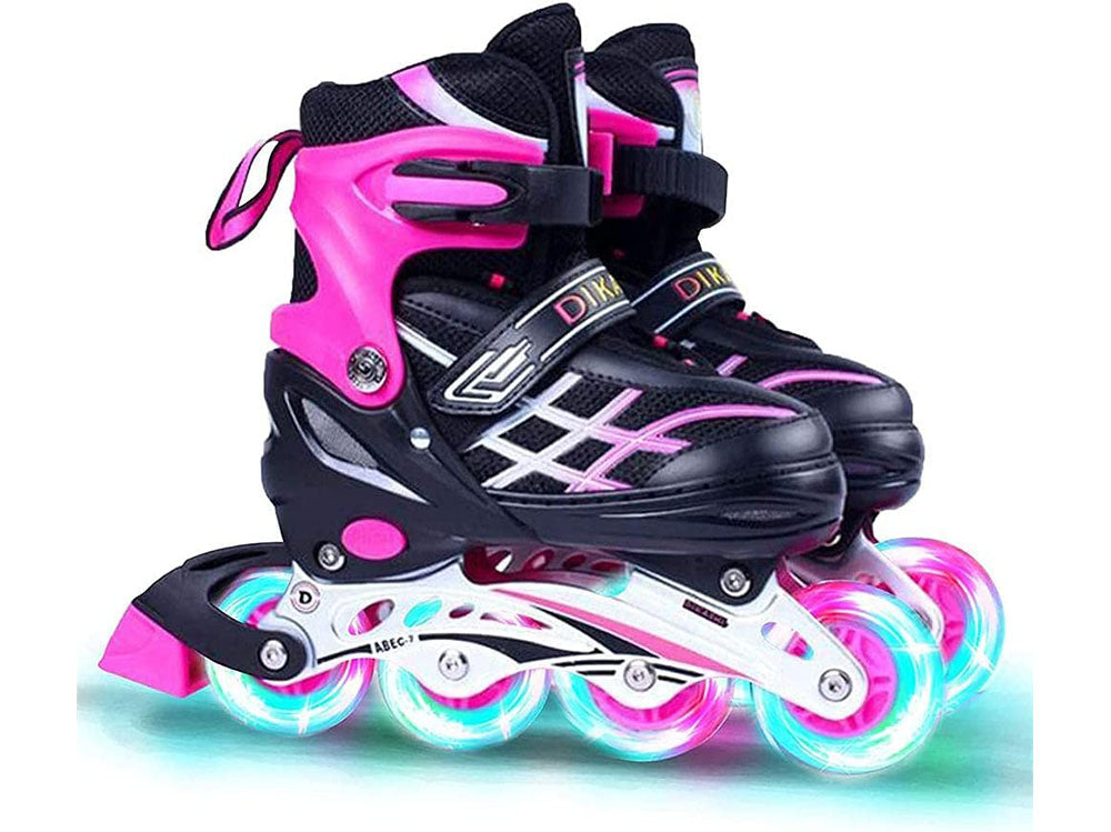 Inline Skates with Luminous Wheels – Adjustable Roller Skates for Kids, Teens, and Adults Size 33-37 Pink