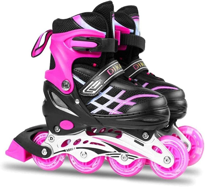 Inline Skates with Luminous Wheels – Adjustable Roller Skates for Kids, Teens, and Adults Size 33-37 Pink