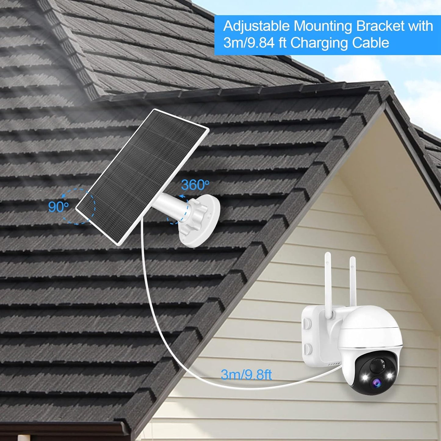 Solar Panel for Security Camera CCTV Surveillance System with Rechargeable Battery IP65 Waterproof Adjustable Bracket