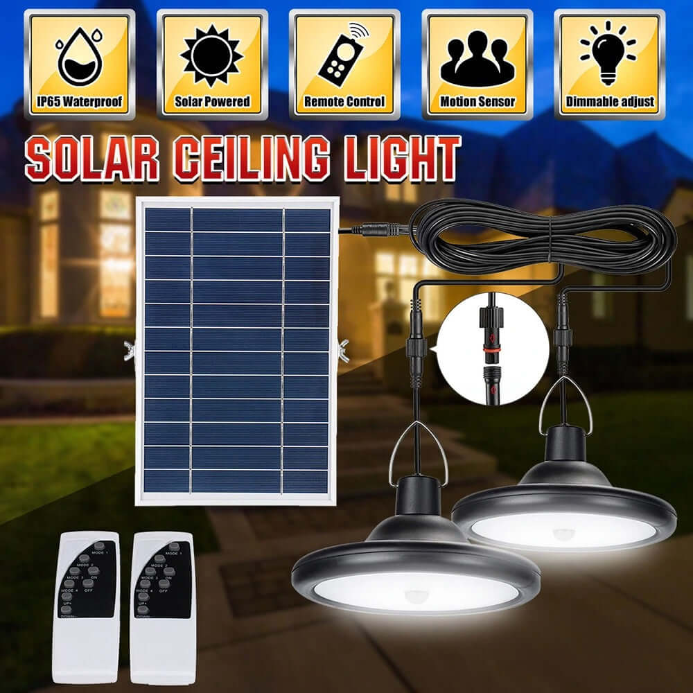 Solar Lights for Outdoor & Indoor Use – Double Head Solar Lights with Motion Sensor & Remote Control