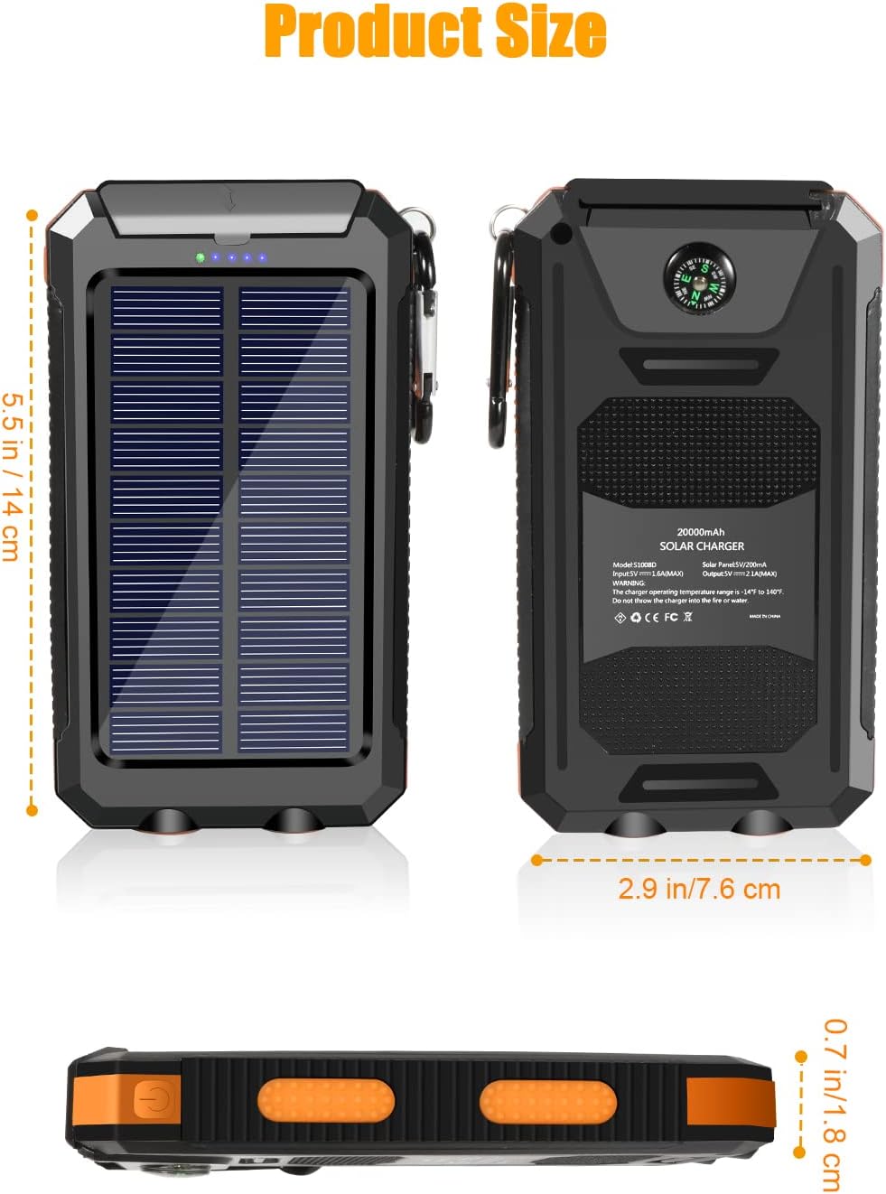 Solar Charger 20000mAh Waterproof Portable Power Bank with Dual USB Port & LED Flashlight – Ideal for Outdoor, Camping, and Travel