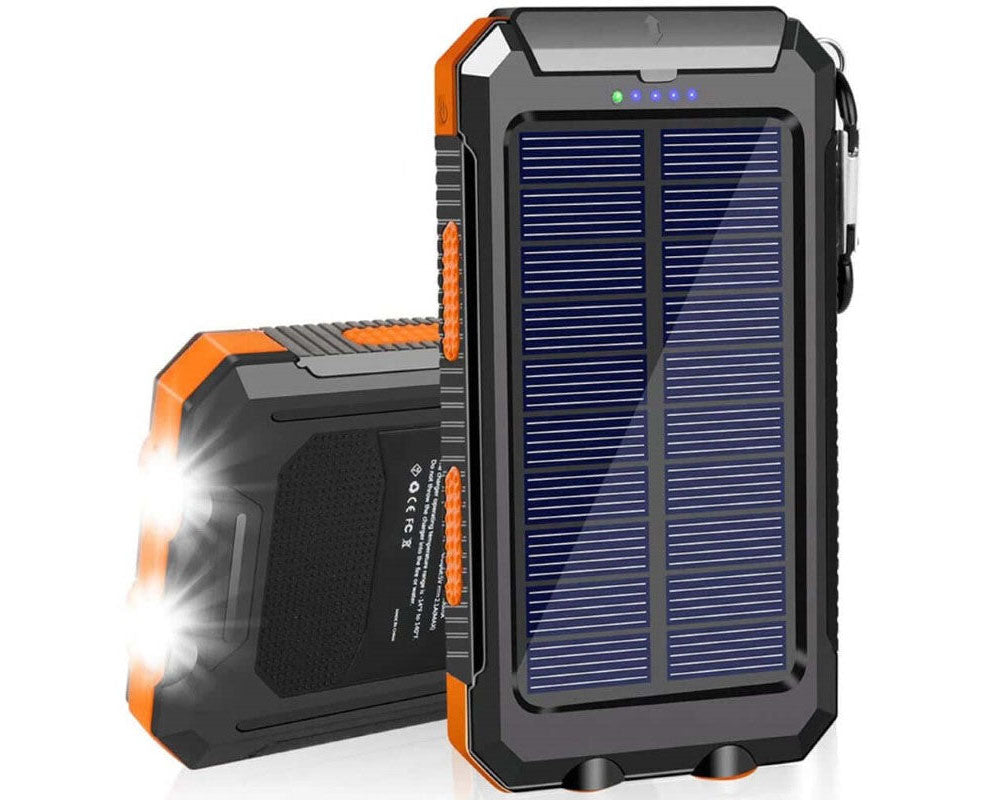 Solar Charger 20000mAh Waterproof Portable Power Bank with Dual USB Port & LED Flashlight – Ideal for Outdoor, Camping, and Travel
