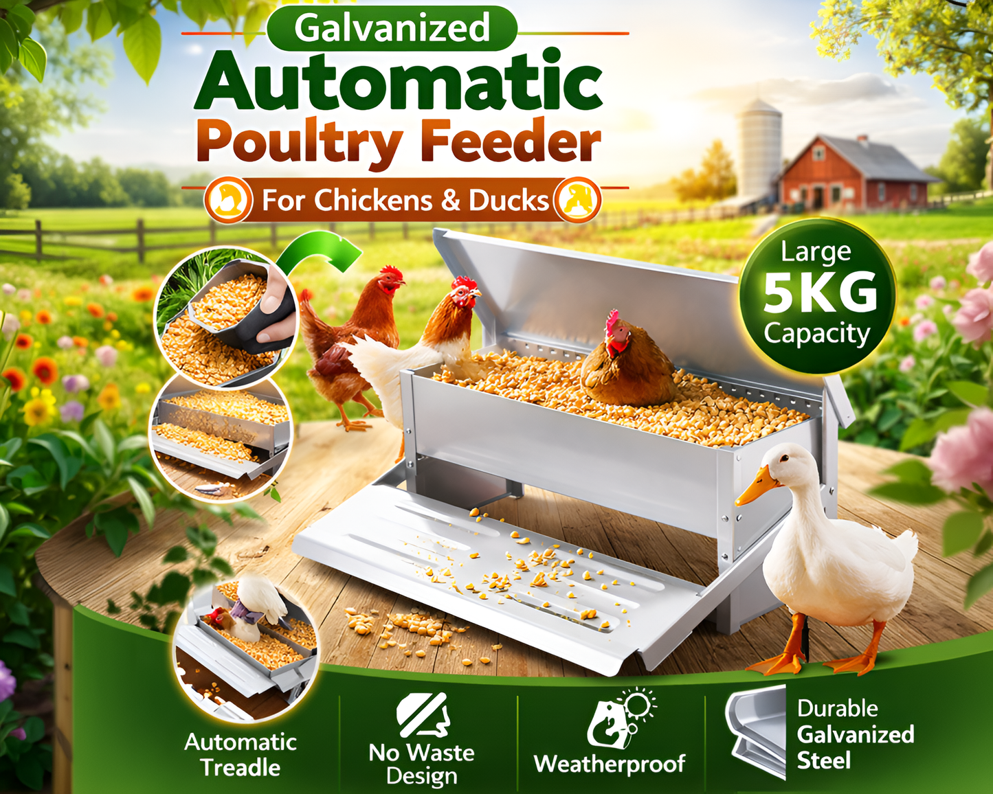 5KG Automatic Chicken Feeder Outdoor Poultry Treadle Feeder