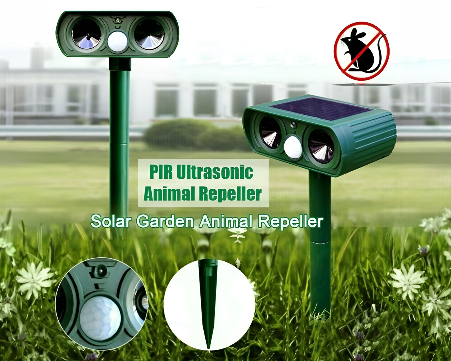 Ultrasonic Solar Powered Insect Animal Repeller PIR Dog Cat Scarer